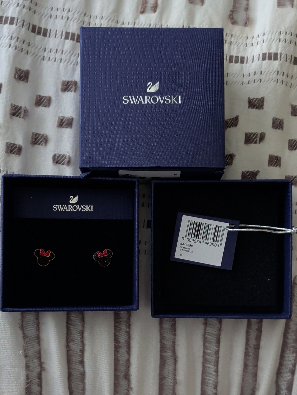 Swarovski Black Minnie Mouse Stud Earrings with Red Bow Accents